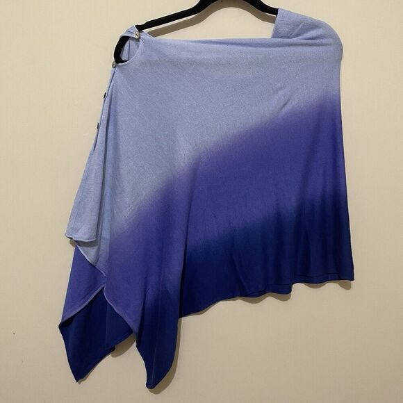Chicos Olena Ombre Poncho Blue One Size Buttons Lightweight Travel Vacation - Picture 3 of 8